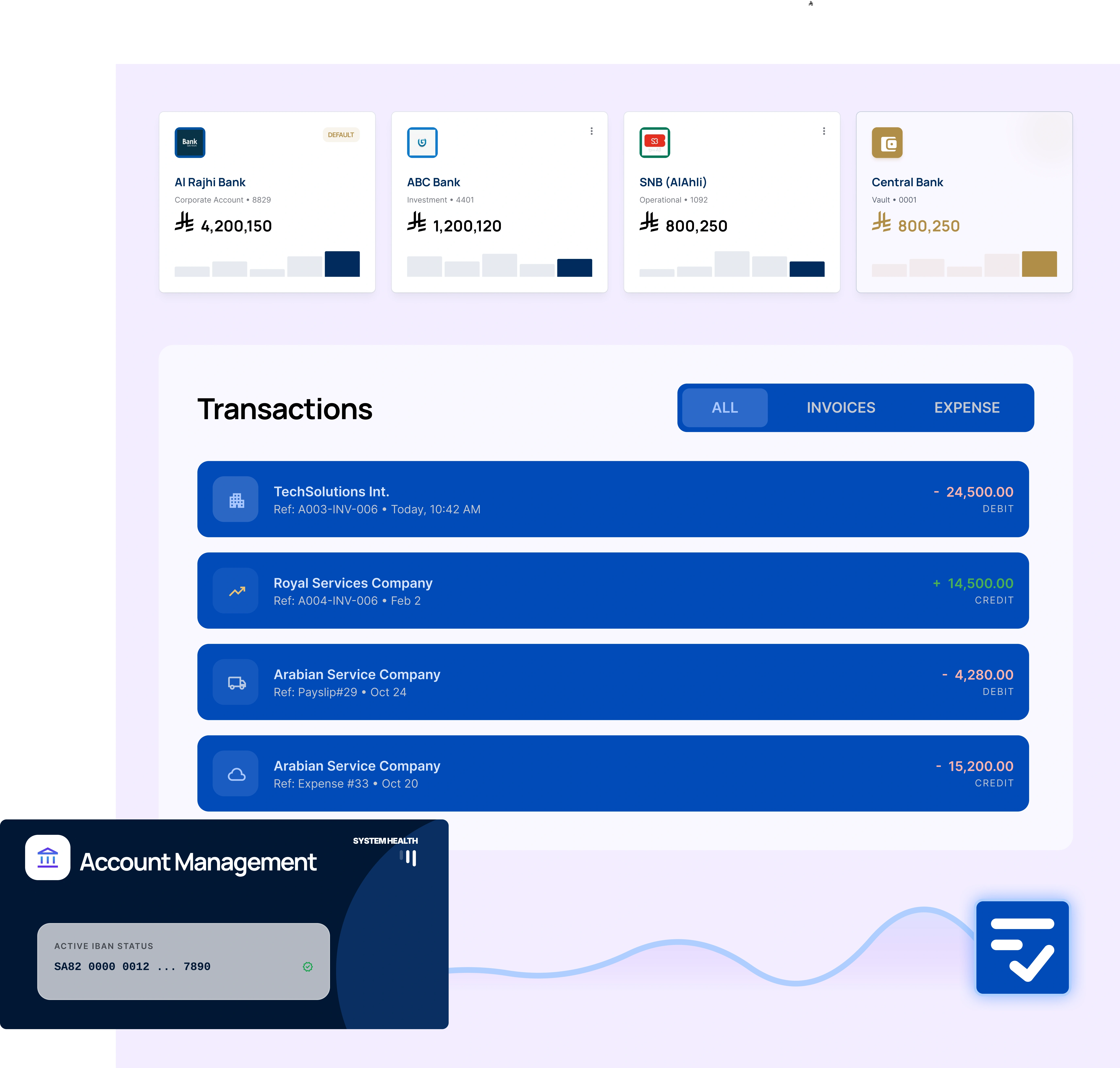 Bank account reconciliation and automated statement import screen
