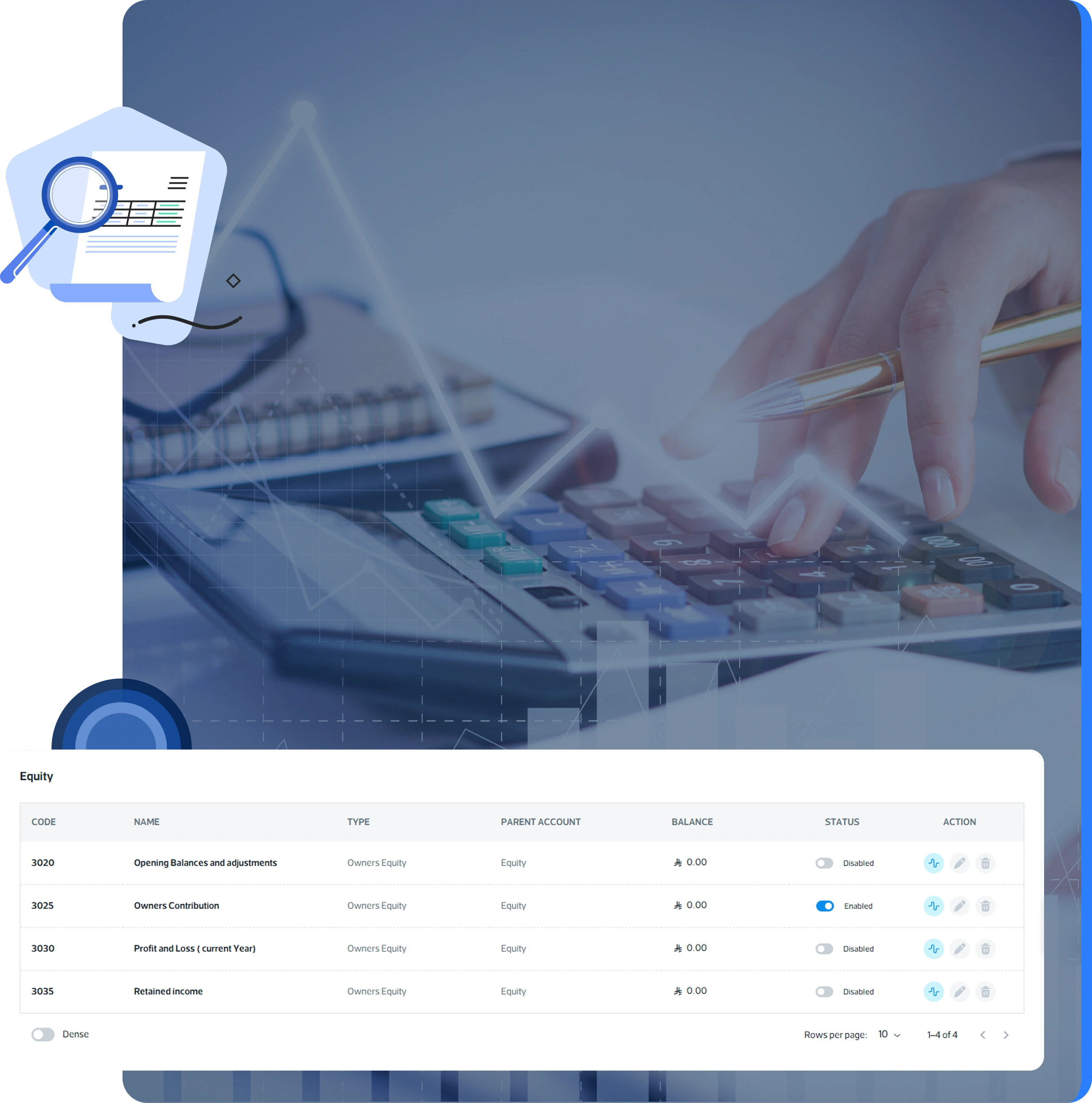 Chart of Accounts, journal entry posting, and ledger trial balance