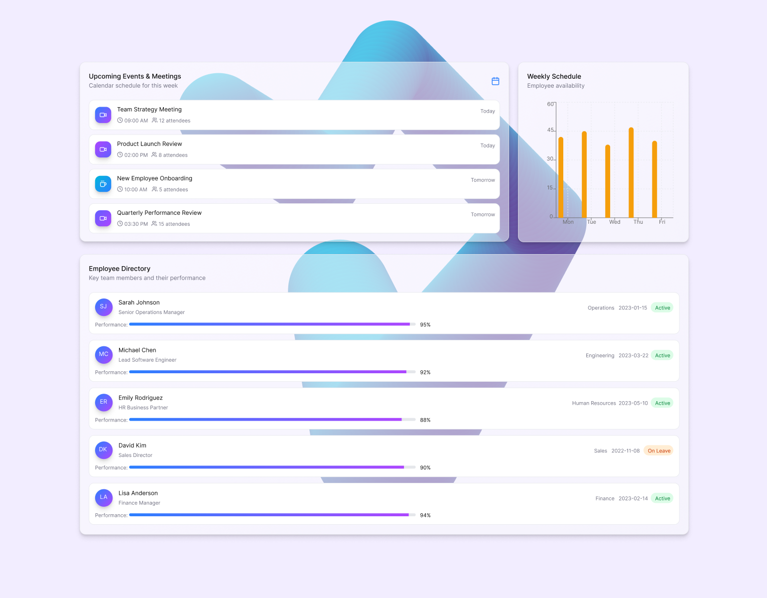 Employee calendar with upcoming company events and meeting schedules