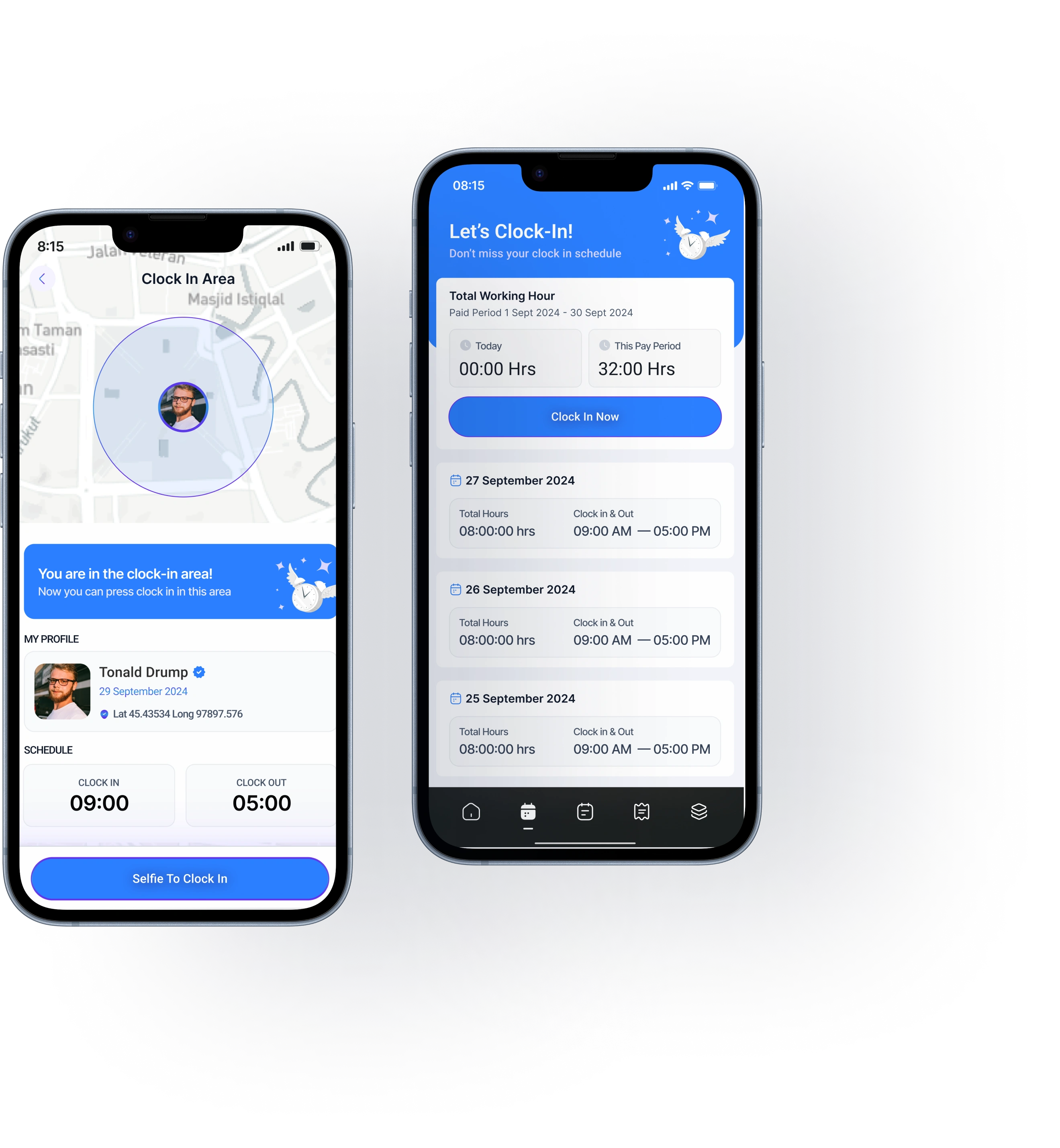Employee self-service leave balance and attendance check-in calendar