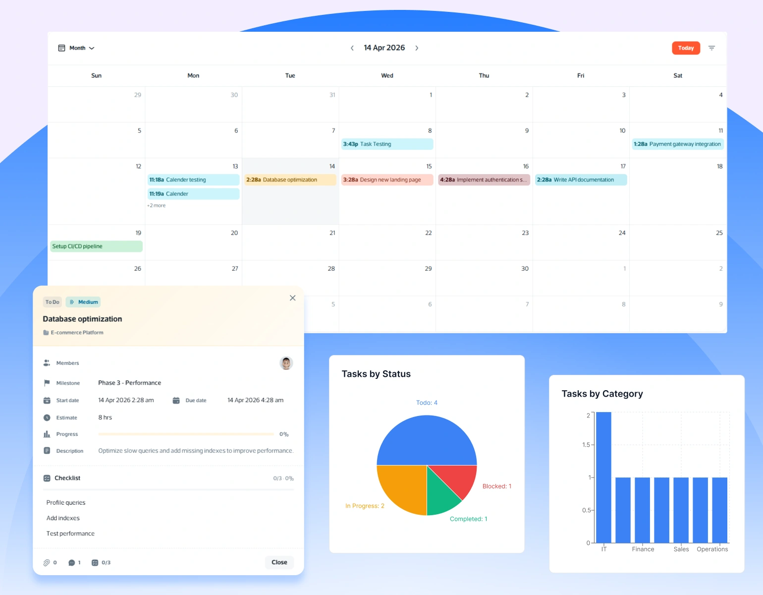 Project timeline calendar, sprint schedule, and milestone dates